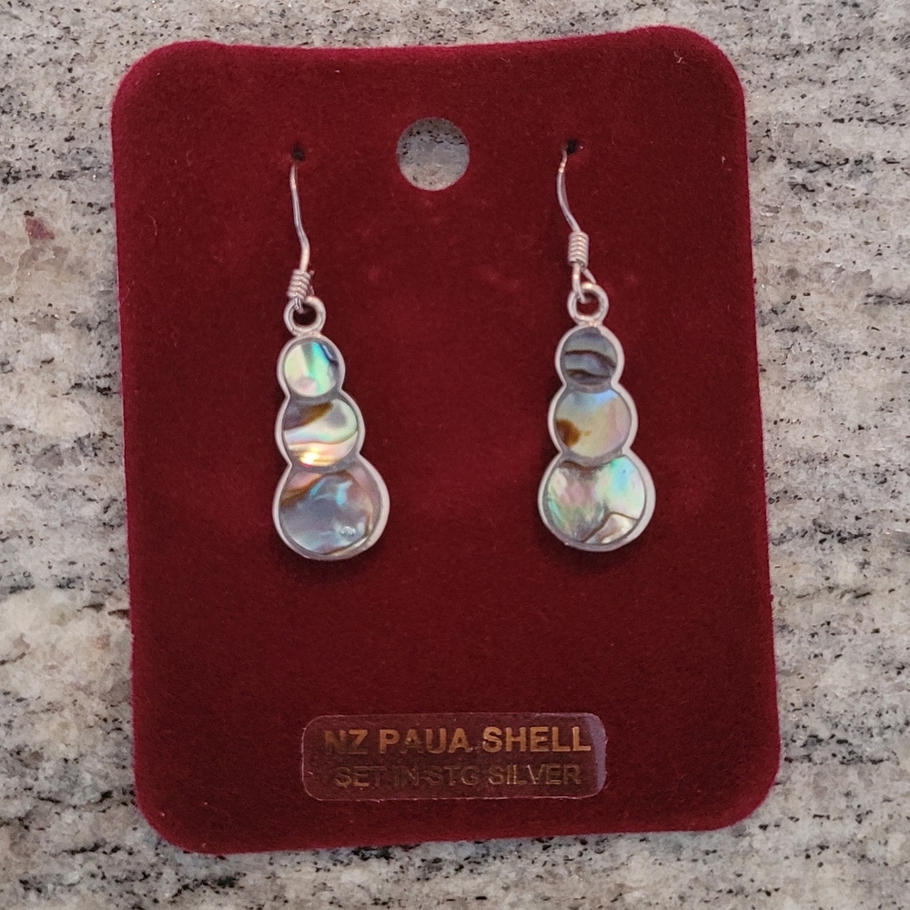 NZ Paua Shell Sterling Silver Multi-Color Drop Earrings
